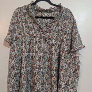Floral Ruffle Trim Blouse